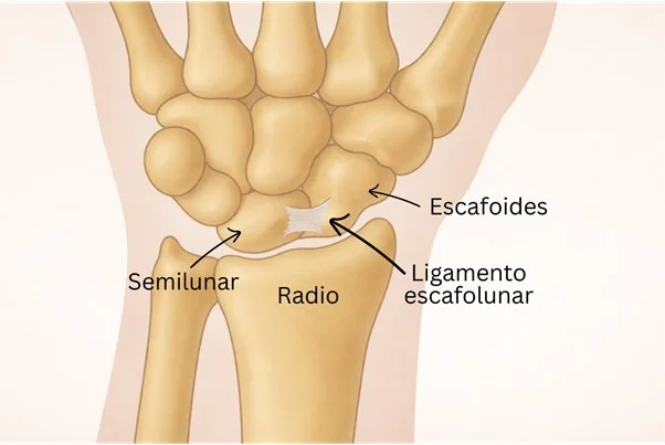 Anatomía de la mano que muestra el Ligamento Escafolunar